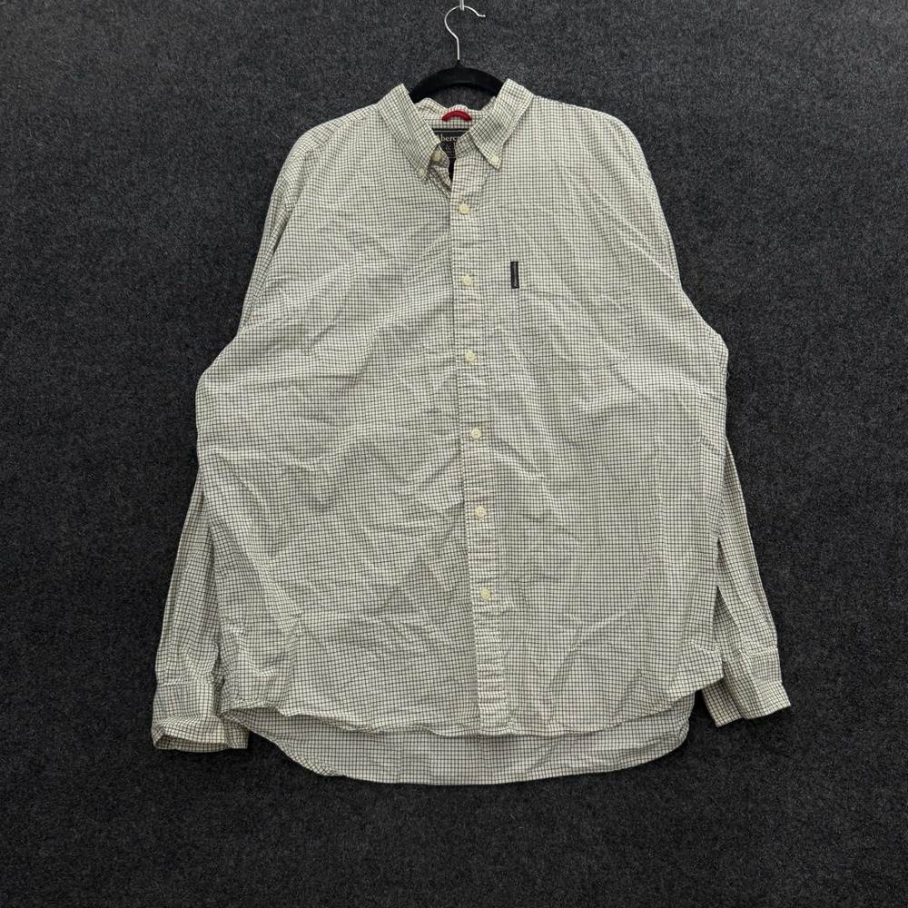 Vintage Abercrombie & Fitch Mens XL Grid Check Button Down Shirt Green Blue